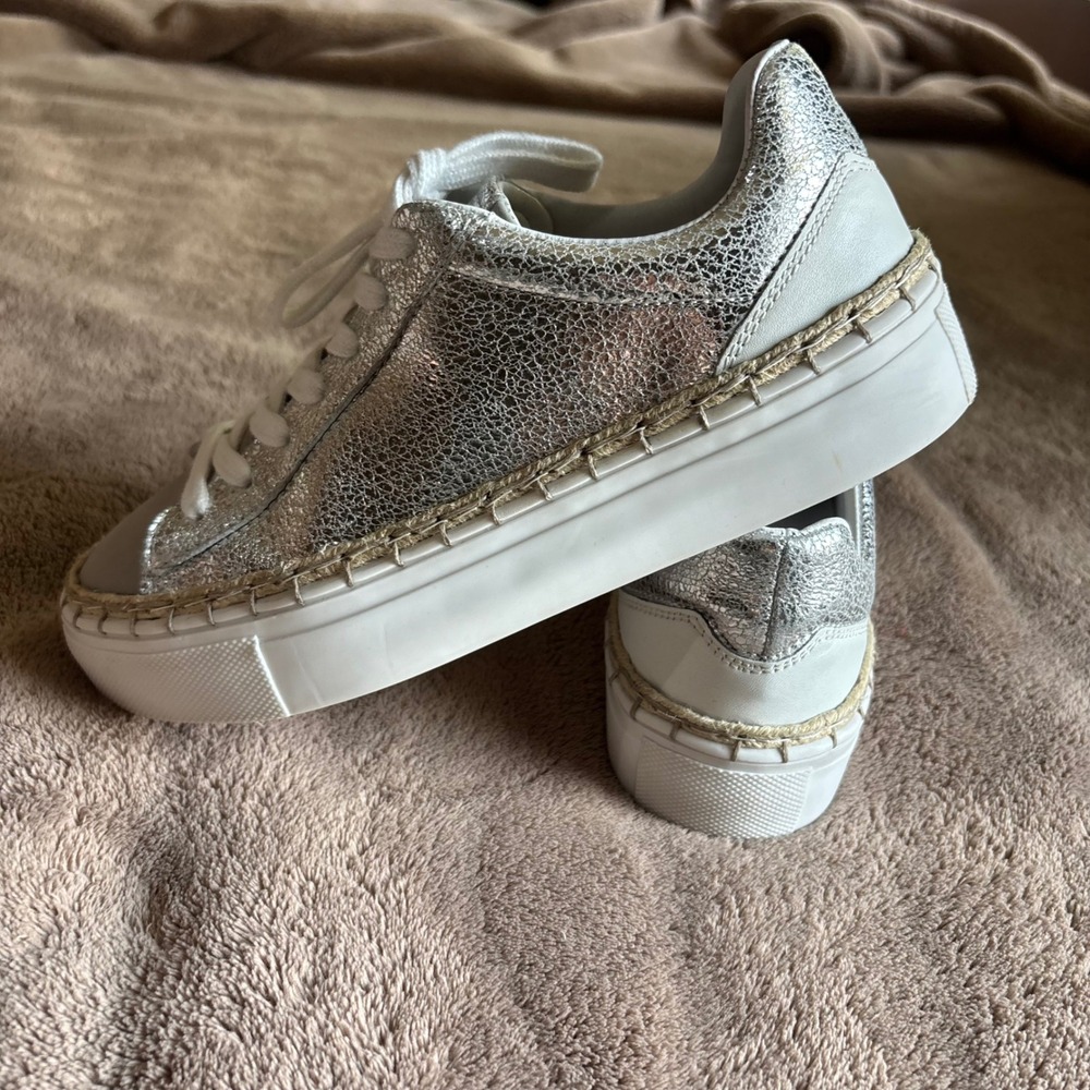 Free People Silver Metallic Leather Espadrille Platform Sneakers 0004783487 6 - Picture 7 of 8